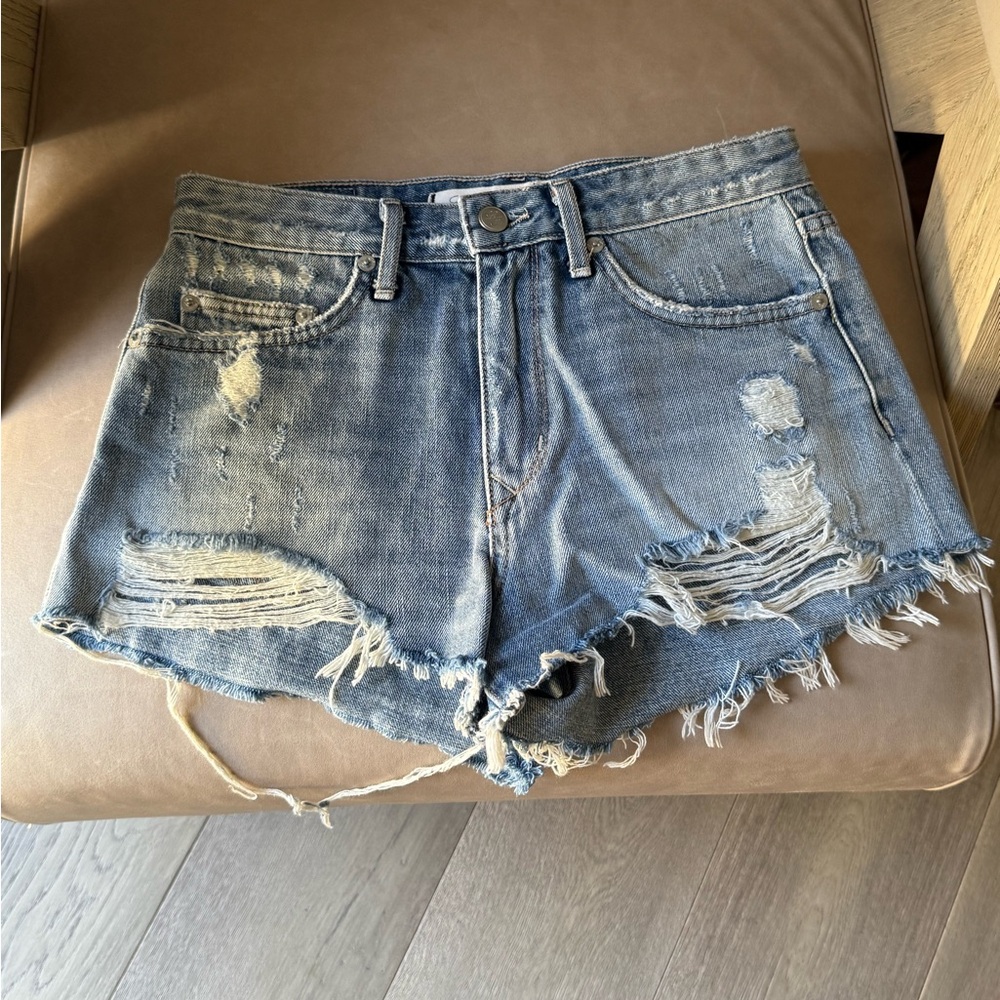 Lovers + Friends Blue Distressed Jean Shorts